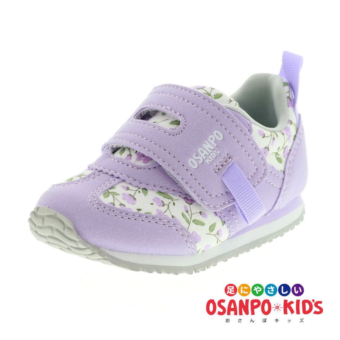オサンポ キッズ スニーカー 子供靴 オリジナル 足に優しい靴 OSANPO 幅広3E マジックテープ オサンポ115 14.0〜19.0cm ラベンダー 花柄 ハーフサイズ有