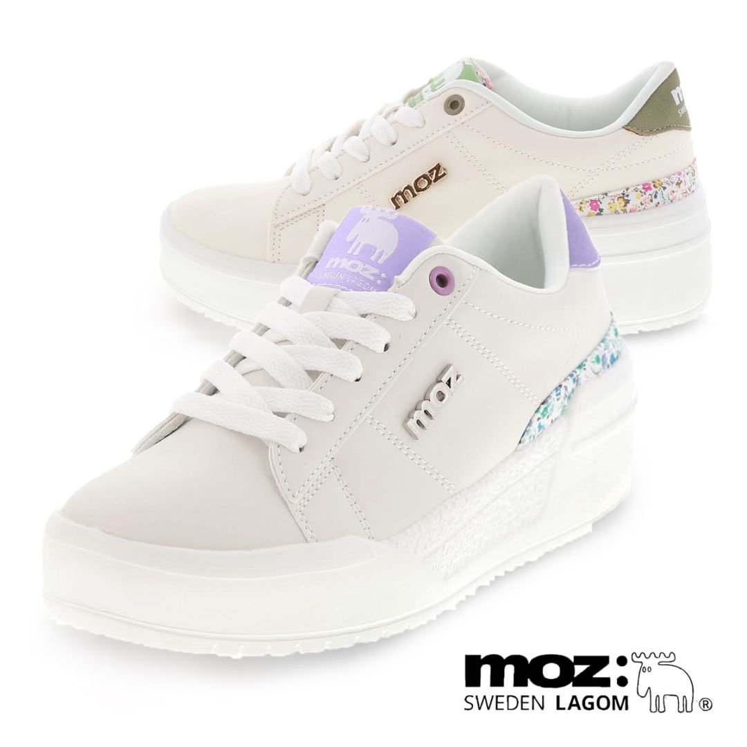 moz モズ 靴 レディース スニーカー ローカット 厚底 コートシューズ MZ-26002 ベージュ/パープル 花柄 人気 ブランド 春 新作 シューズ