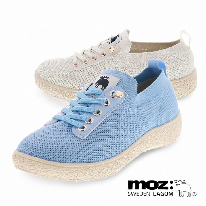 moz モズ 靴 レディース スニーカー ローカット メッシュ ニット カジュアルシューズ MZ-26003 アイボリー/ブルー 人気 ブランド 春夏 新作