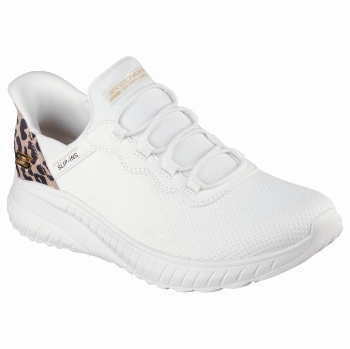 SKECHERS スケッチャーズ スリップインズ ボブス スポート スクワッド カオス - シーズ ジ アワー レディース スニーカー 117499 WHT ホワイト/レオパード 白