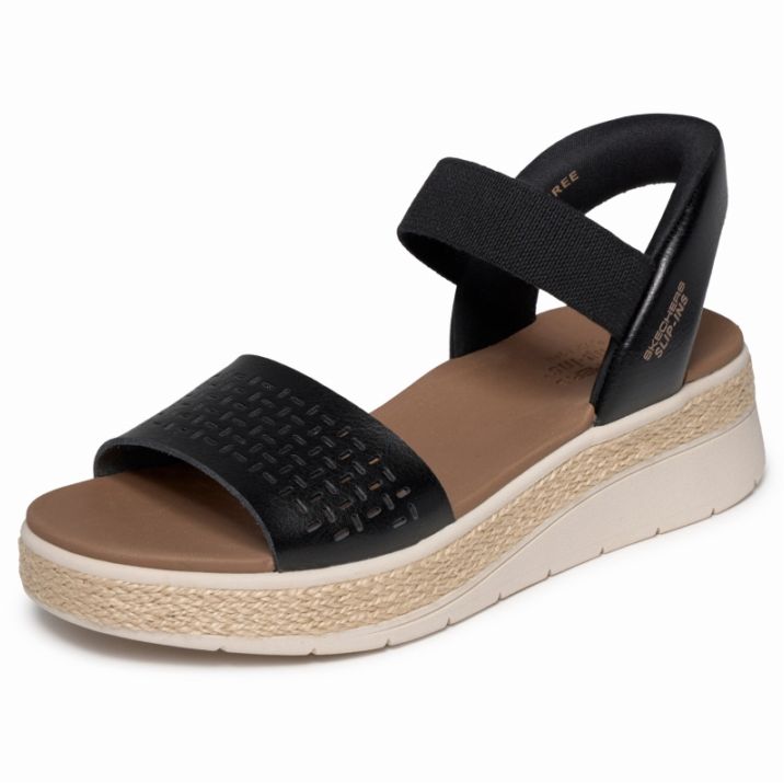 SKECHERS スケッチャーズ レディース サンダル スリップインズ ボブス サン レイ ステップ アサイド 114415 BLK ブラック 黒