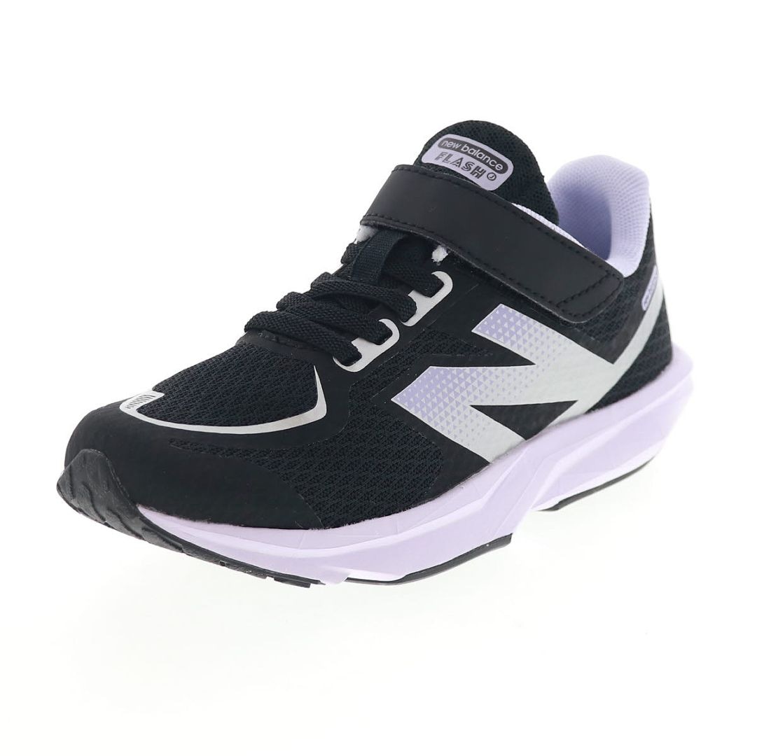 NB Flash v7 H＆L ニューバランス キッズ ランニング シューズ スニーカー 子供靴 運動靴 ベルクロベルト ゴム紐タイプ ブラック/バイオレット PFLSJ8EX