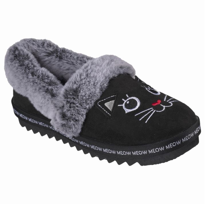 SKECHERS スケッチャーズ レディース スリッポン ボブス コージー キス - コージー キャット 113698 BLK ブラック ねこ スリッパ 外履き 室内履き