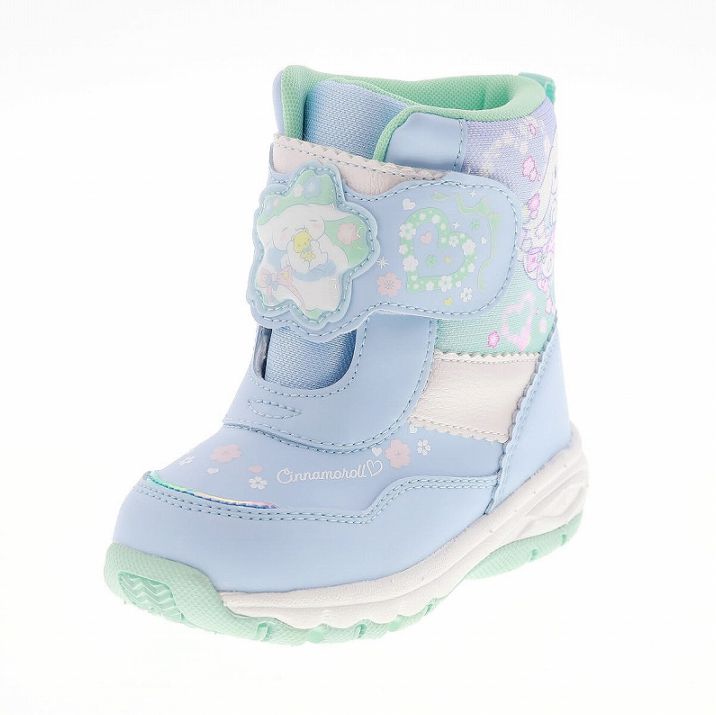 サンリオ シナモロール キッズ ブーツ 防水 ウィンターブーツ 長靴 子供靴 キラキラ かわいい あったか ボア ワンタッチベルト ムーンスター SA WC044 サックス ブルー