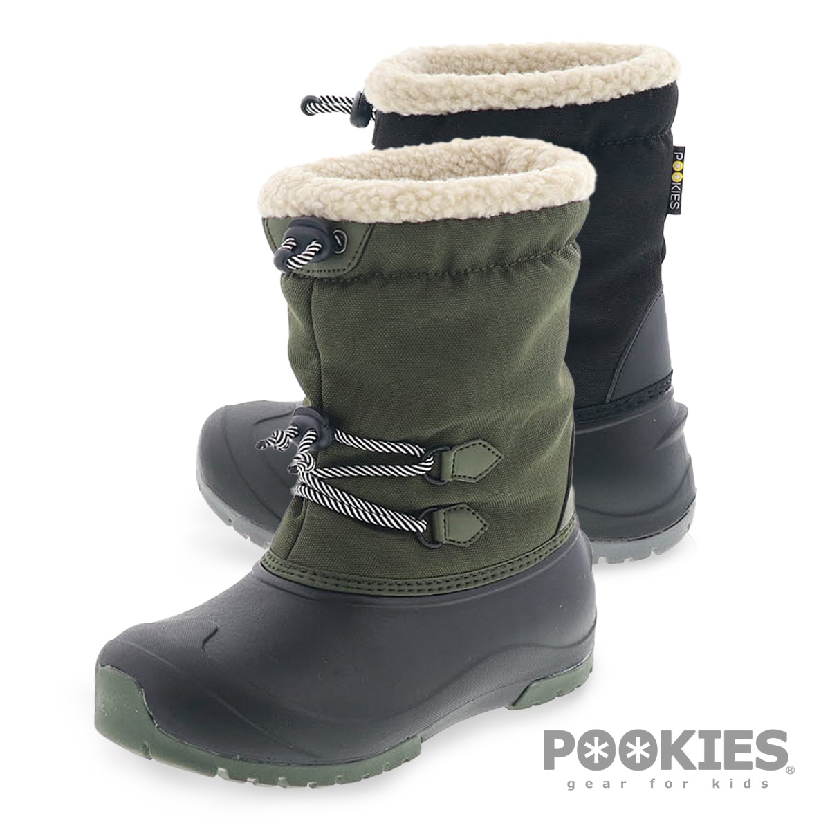 プーキーズ キッズブーツ ジュニア 防水ブーツ ウィンターブーツ あったかボア 防滑ソール 子供靴 POOKIES PK-WP201 オリーブ/ブラック