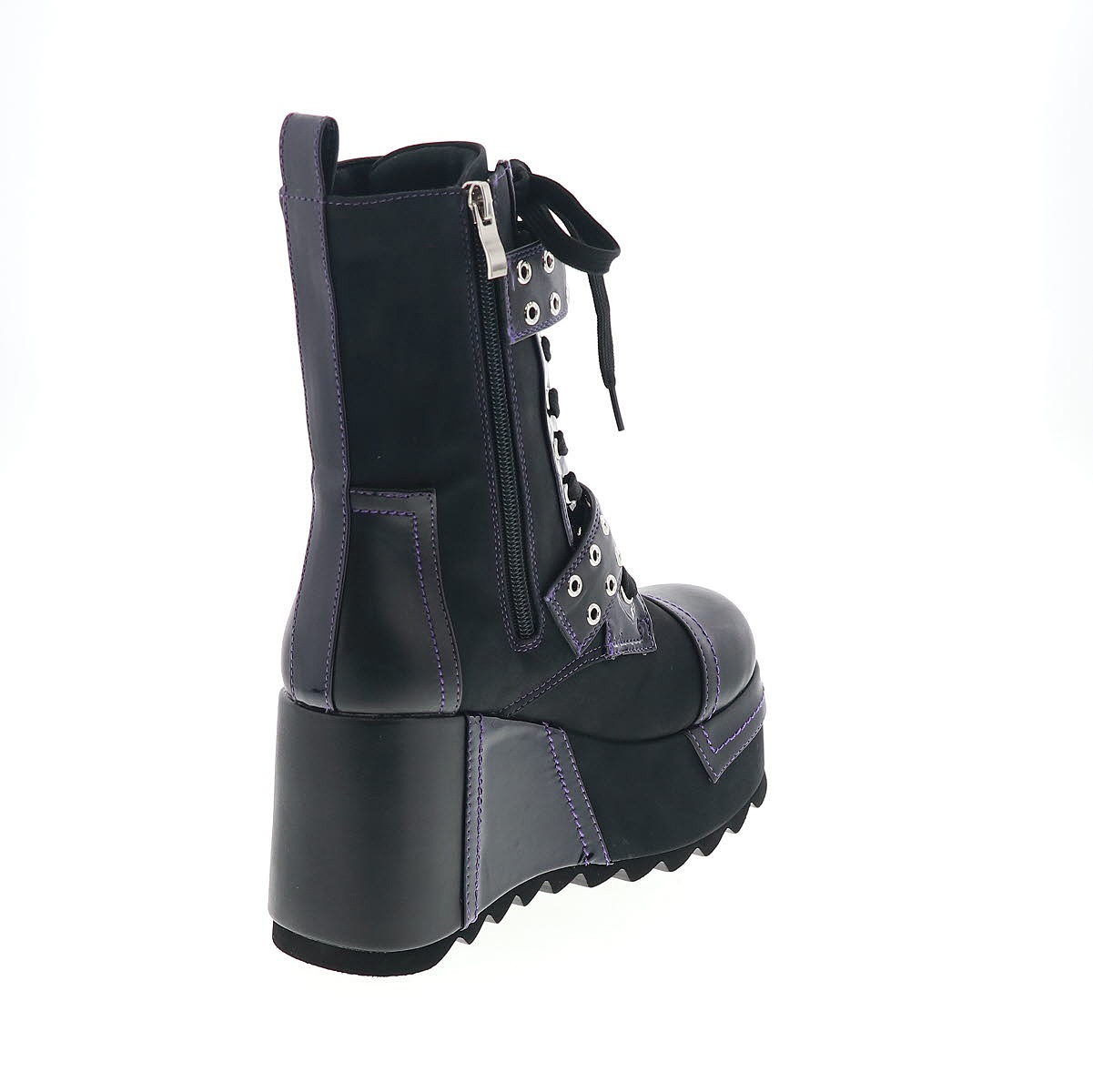 YOSUKE U.S.A ヨースケ 4460029 レディース 厚底 レースアップ ブーツ チェーン ベルト リボン ジップ付き BL/C ブラックコンビ 10cmヒール 3E幅