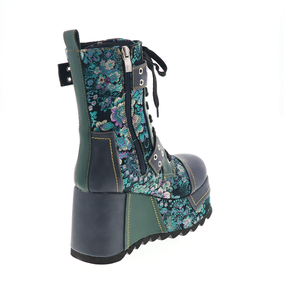 YOSUKE U.S.A ヨースケ 4460029 レディース 厚底 レースアップ ブーツ チェーン ベルト リボン ジップ付き NV/C ネイビーコンビ 10cmヒール 3E幅