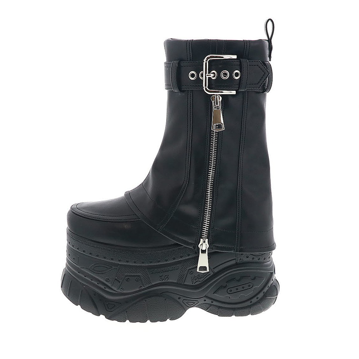 YOSUKE U.S.A ヨースケ 2605015 レディース 厚底 スニーカー ブーツ トレンド カバーブーツ ベルト ジップ付き ブラック 11cmヒール 3E幅