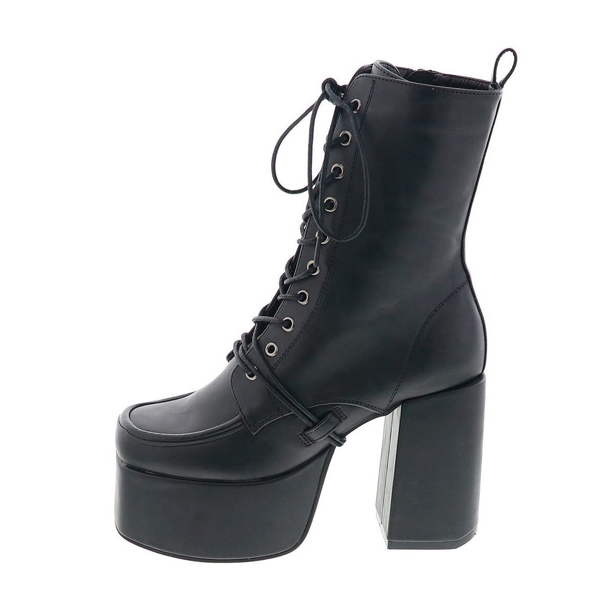 YOSUKE U.S.A ヨースケ 2820059 レディース 厚底 レースアップ ブーツ チャンキーヒール ジップ付き BL ブラック 10cmヒール 3E幅