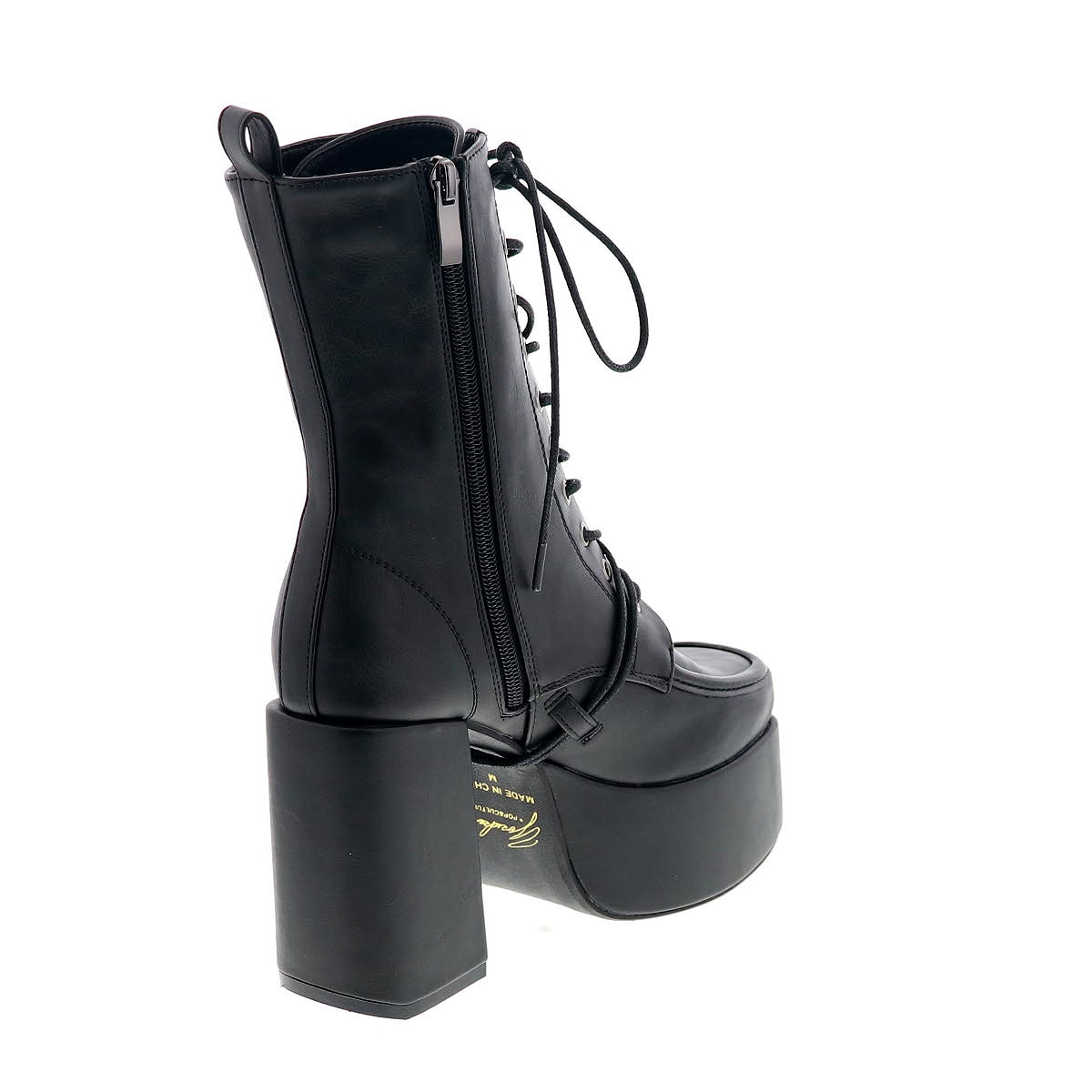 YOSUKE U.S.A ヨースケ 2820059 レディース 厚底 レースアップ ブーツ チャンキーヒール ジップ付き BL ブラック 10cmヒール 3E幅