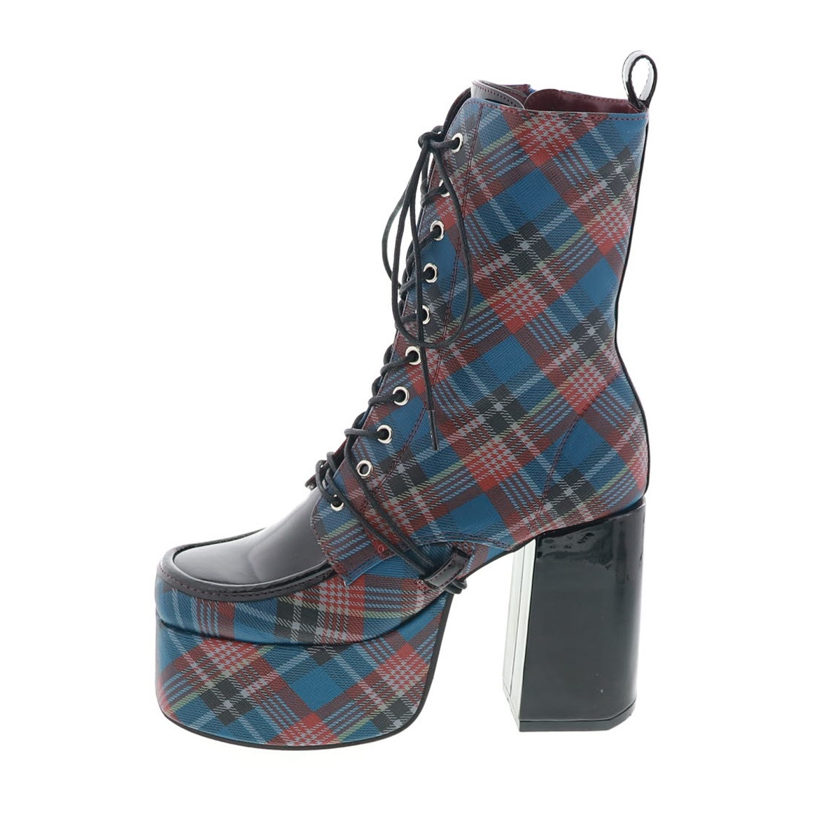 YOSUKE U.S.A ヨースケ 2820059 レディース 厚底 レースアップ ブーツ チャンキーヒール ジップ付き NV/C ネイビーコンビ 10cmヒール 3E幅