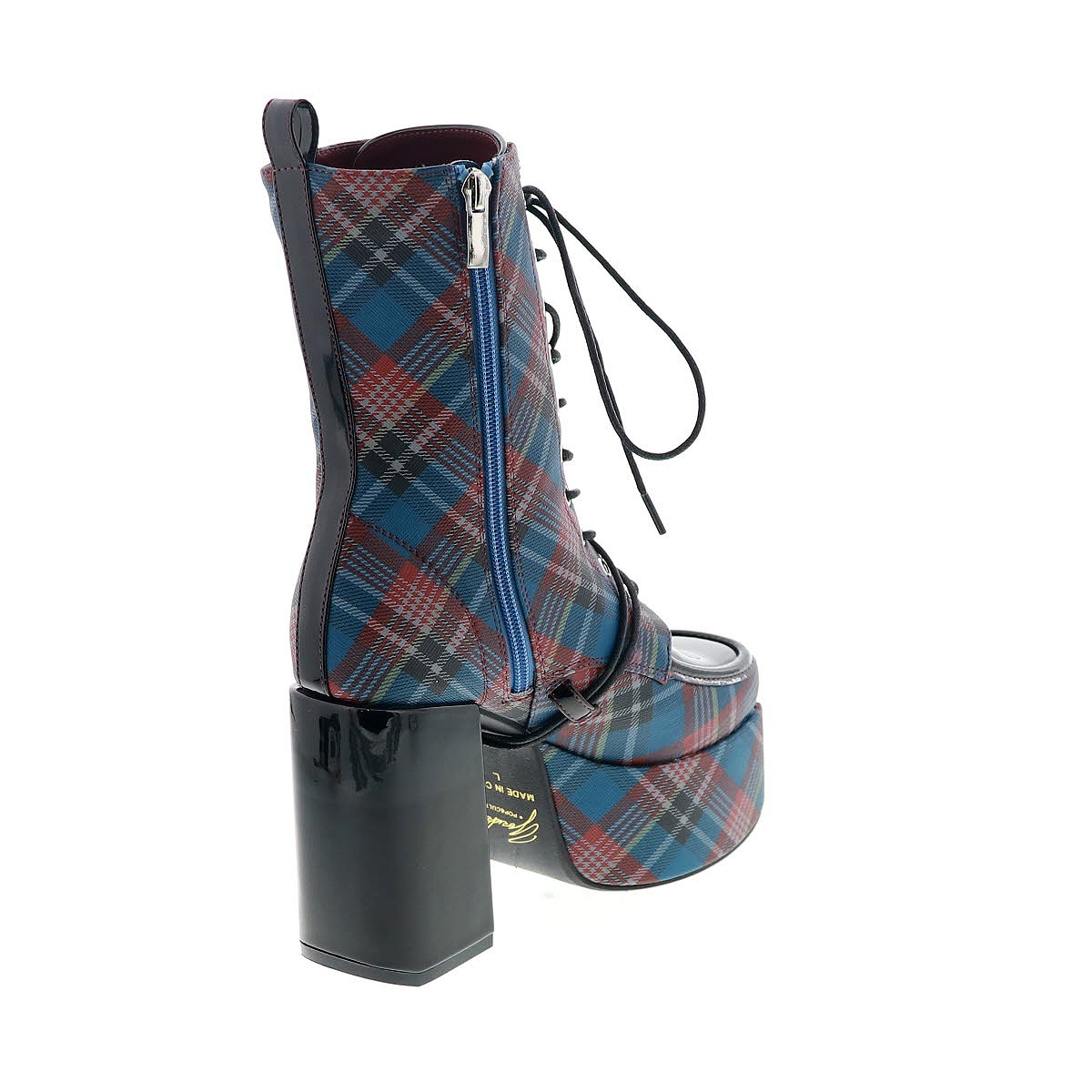 YOSUKE U.S.A ヨースケ 2820059 レディース 厚底 レースアップ ブーツ チャンキーヒール ジップ付き NV/C ネイビーコンビ 10cmヒール 3E幅