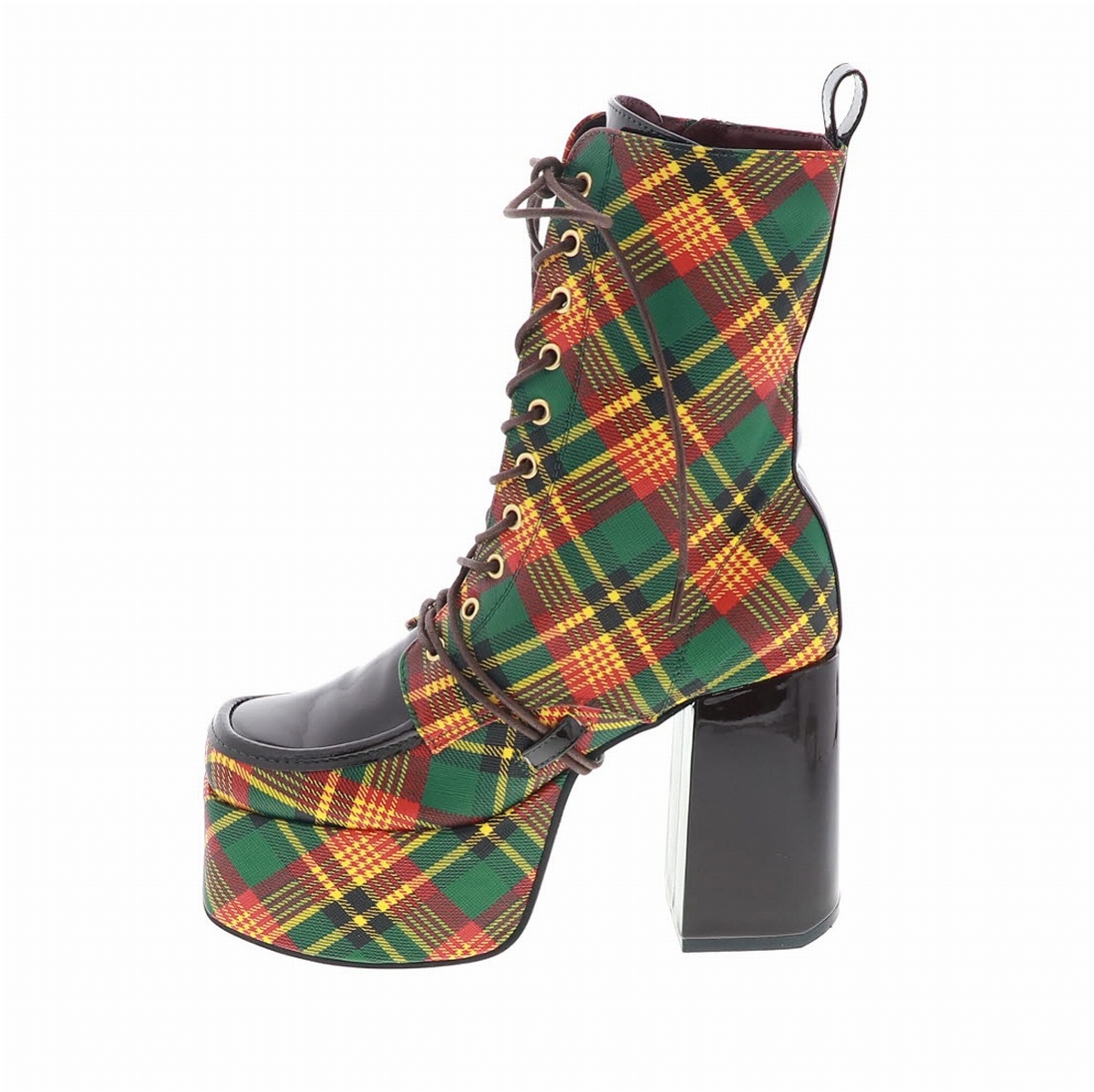 YOSUKE U.S.A ヨースケ 2820059 レディース 厚底 レースアップ ブーツ チャンキーヒール ジップ付き GR/C グリーンコンビ 10cmヒール 3E幅