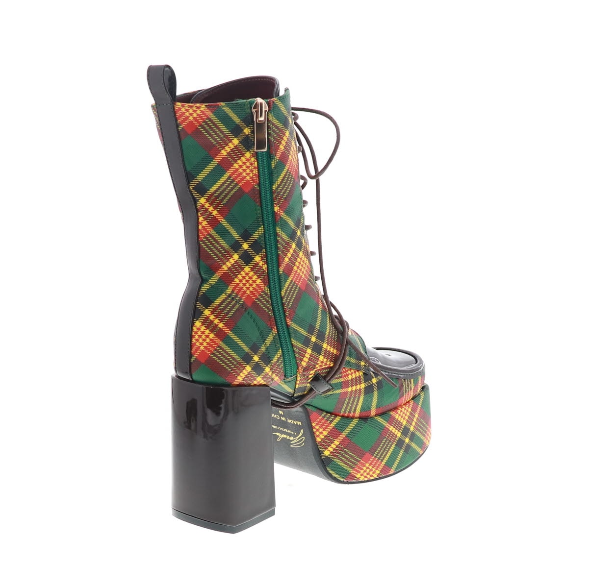 YOSUKE U.S.A ヨースケ 2820059 レディース 厚底 レースアップ ブーツ チャンキーヒール ジップ付き GR/C グリーンコンビ 10cmヒール 3E幅