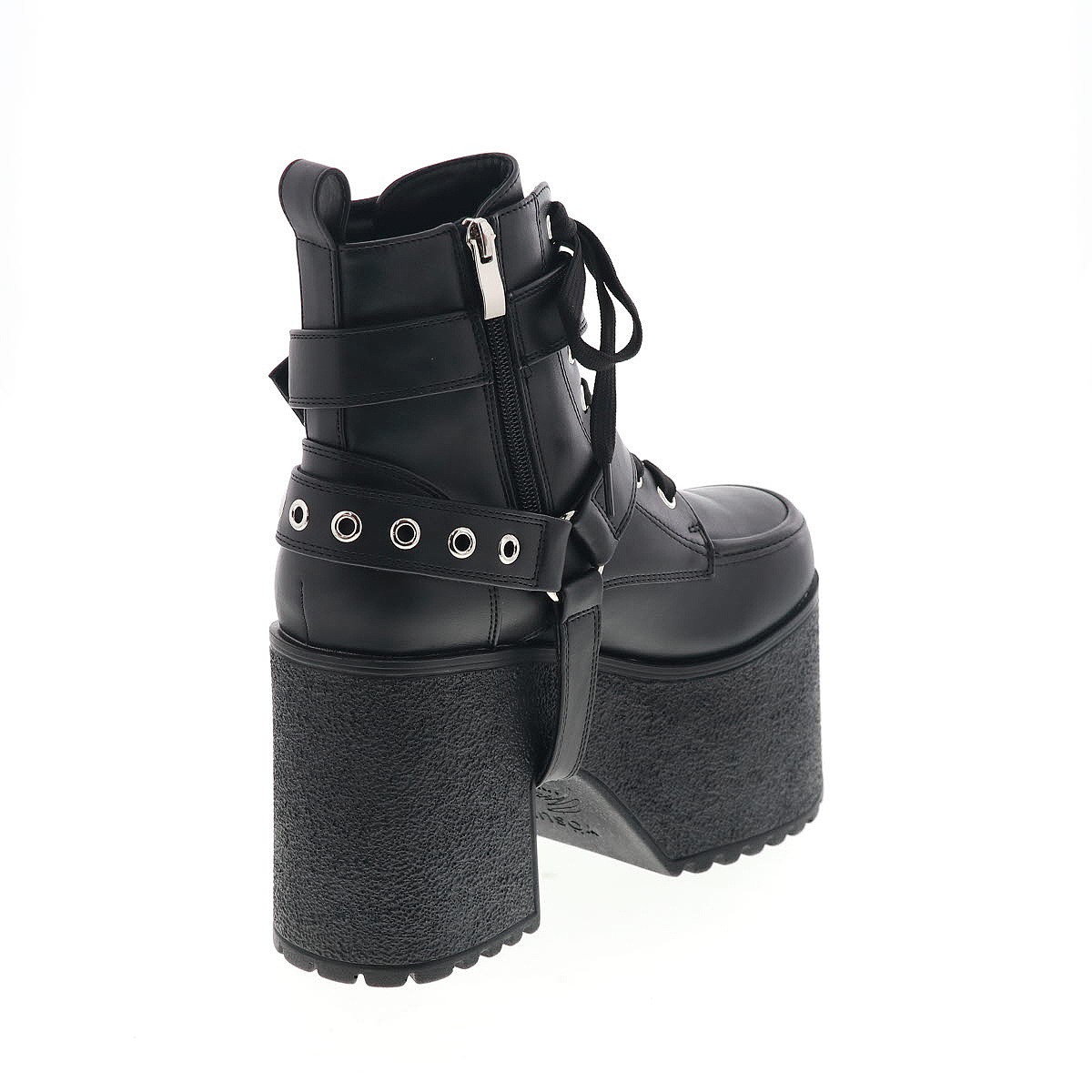 YOSUKE U.S.A ヨースケ 4460118 レディース 厚底 ブーツ レースアップ ジップアップ BL ブラック 12cmヒール 3E幅 取り外し可 チェーンベルト付き