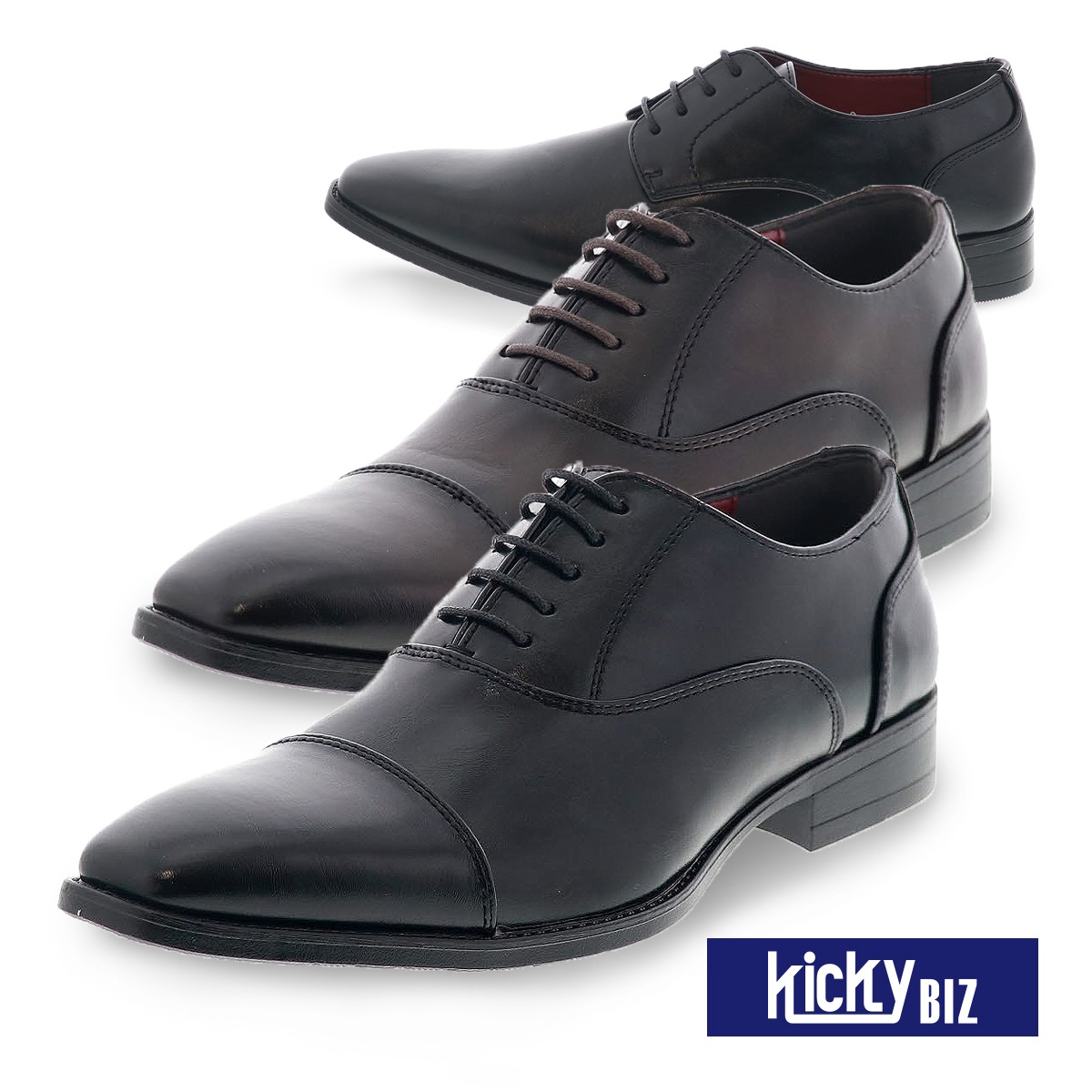 【選べる2足 対象商品】 メンズ ビジネスシューズ Kicky BIZ ゆったり幅広 3E 軽量 防水シューズ ストレートチップ/プレーン