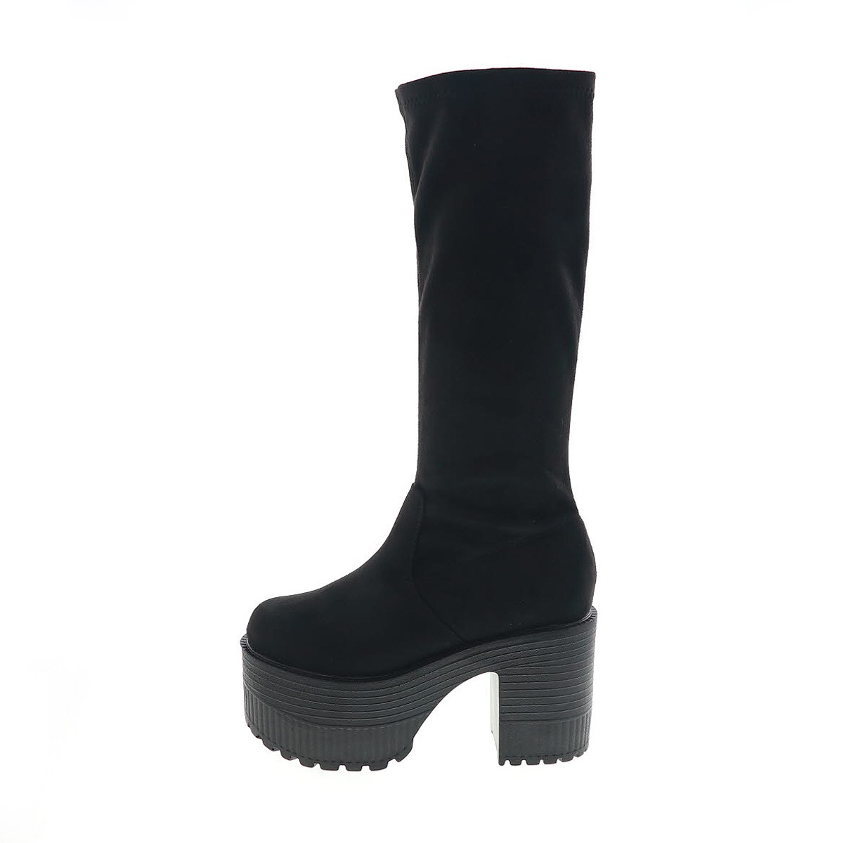 YOSUKE U.S.A ヨースケ 2605017 レディース 厚底 ロングブーツ ジップ付き ロングブーツ チャンキーヒール BLS ブラックシルキー 9.5cmヒール 3E幅