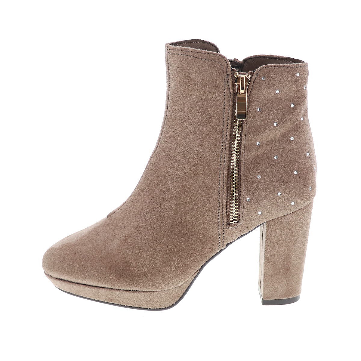 レディース ブーツ 厚底ブーツ 美脚 足長効果 ヒール8.5cm ラインストーン サイドジップ オリジナル ルージュ クチュール RC 79648 グレージュスエード