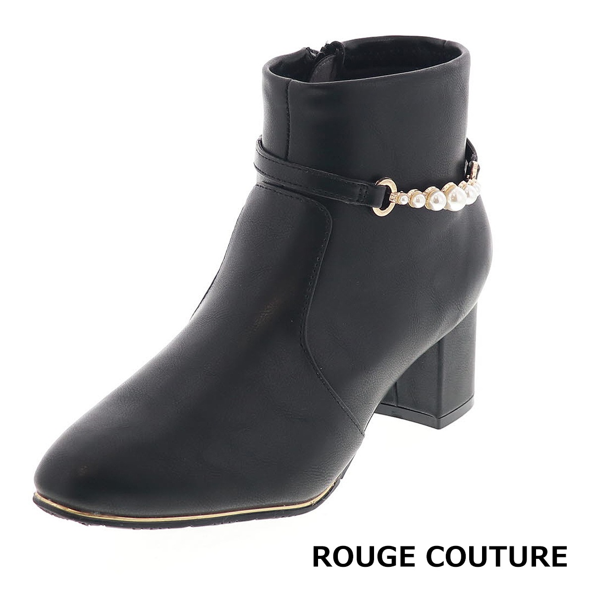 レディース ブーツ パール ベルト付き サイドジップ 抗菌防臭 インソール オリジナル ルージュ クチュール RC 79649 ブラック