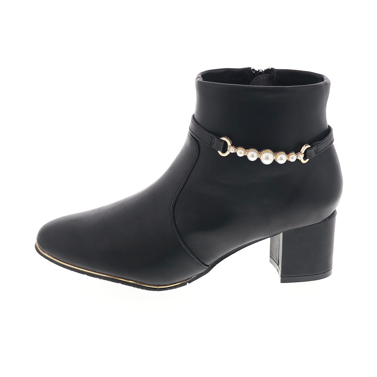 レディース ブーツ パール ベルト付き サイドジップ 抗菌防臭 インソール オリジナル ルージュ クチュール RC 79649 ブラック