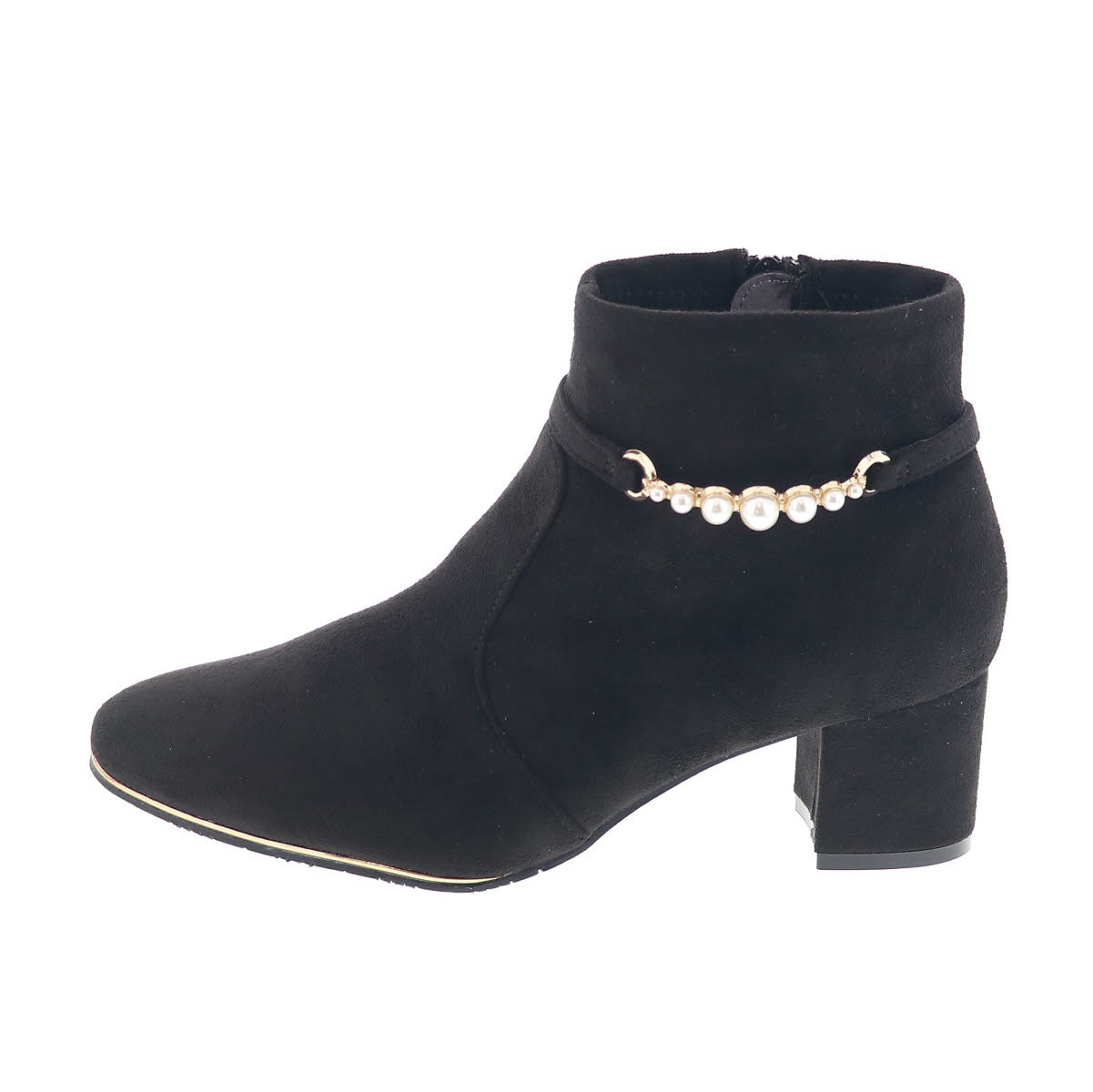レディース ブーツ パール ベルト付き サイドジップ 抗菌防臭 インソール オリジナル ルージュ クチュール RC 79649 ブラックスエード