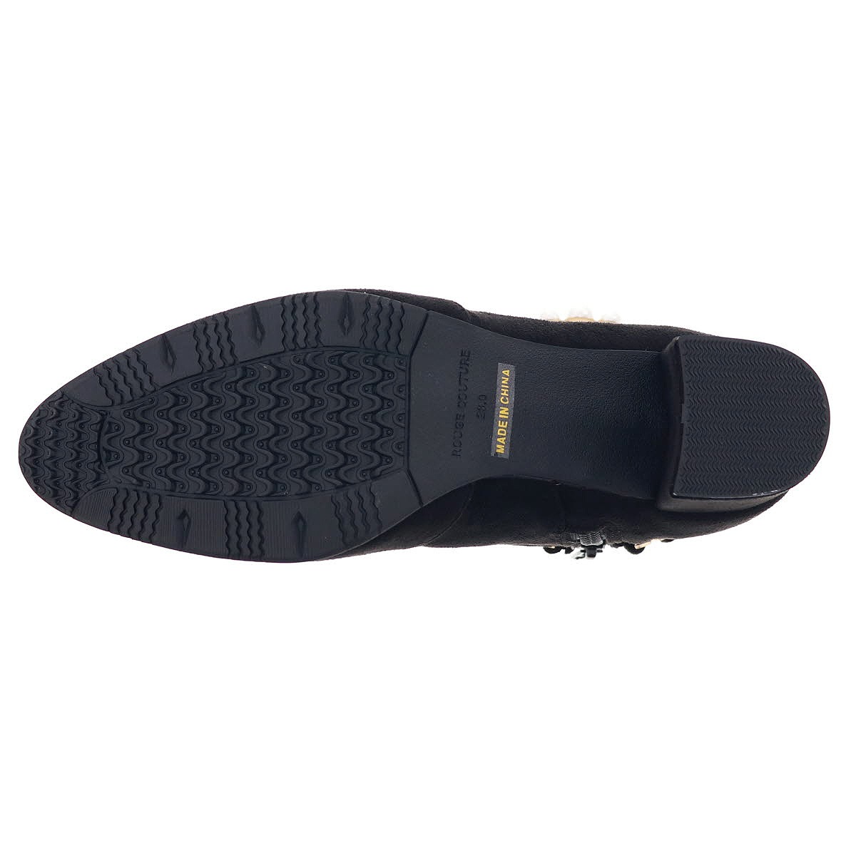 レディース ブーツ パール ベルト付き サイドジップ 抗菌防臭 インソール オリジナル ルージュ クチュール RC 79649 ブラックスエード