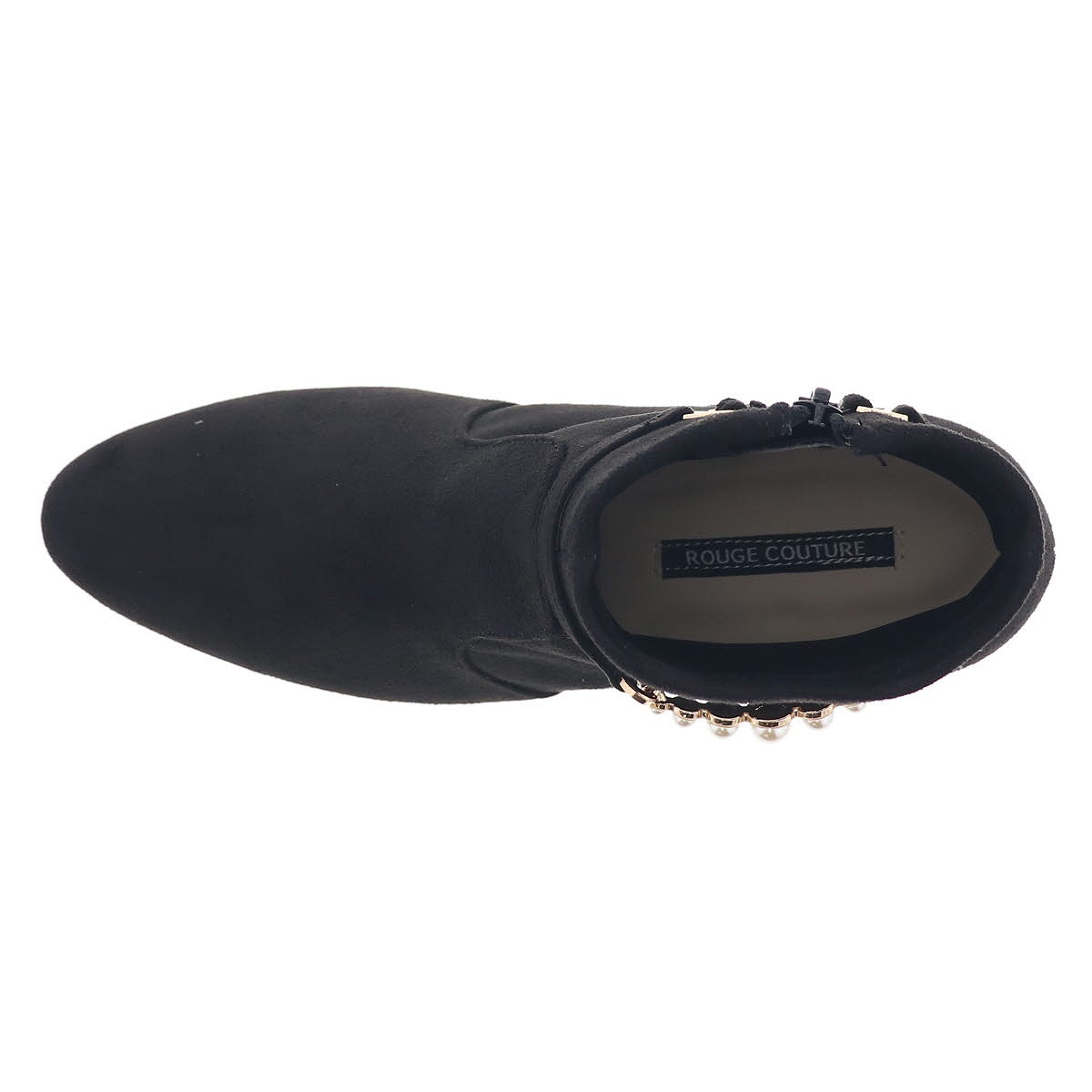 レディース ブーツ パール ベルト付き サイドジップ 抗菌防臭 インソール オリジナル ルージュ クチュール RC 79649 ブラックスエード