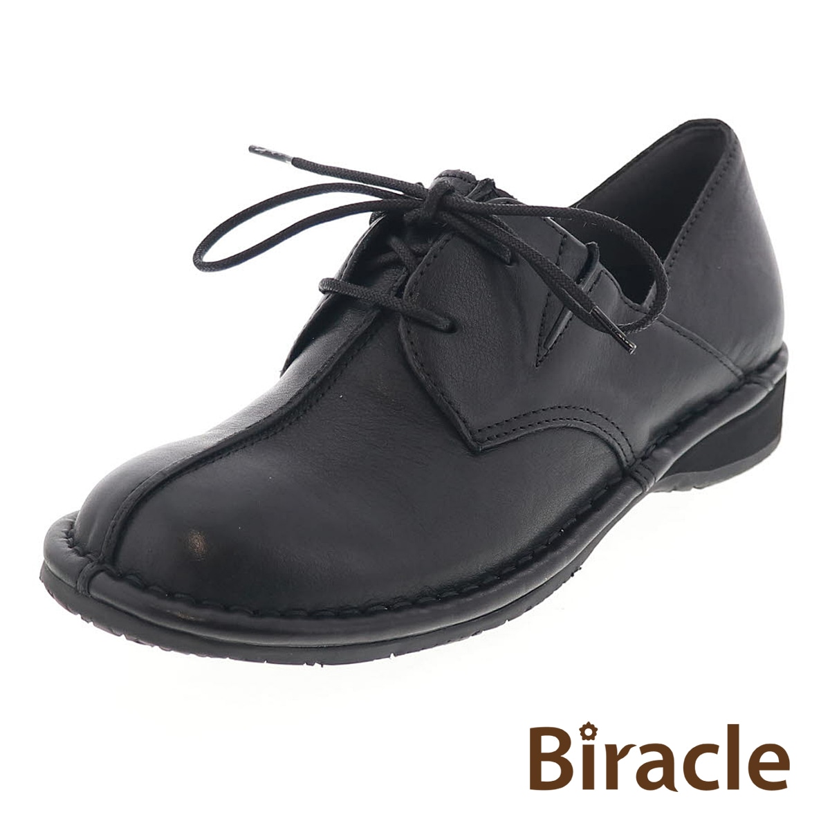 レディース カジュアル コンフォートシューズ 足に優しい 幅広3E 本革 レザーシューズ 婦人靴 オリジナル Biracle BRI3411CSM BLK 黒 ブラック
