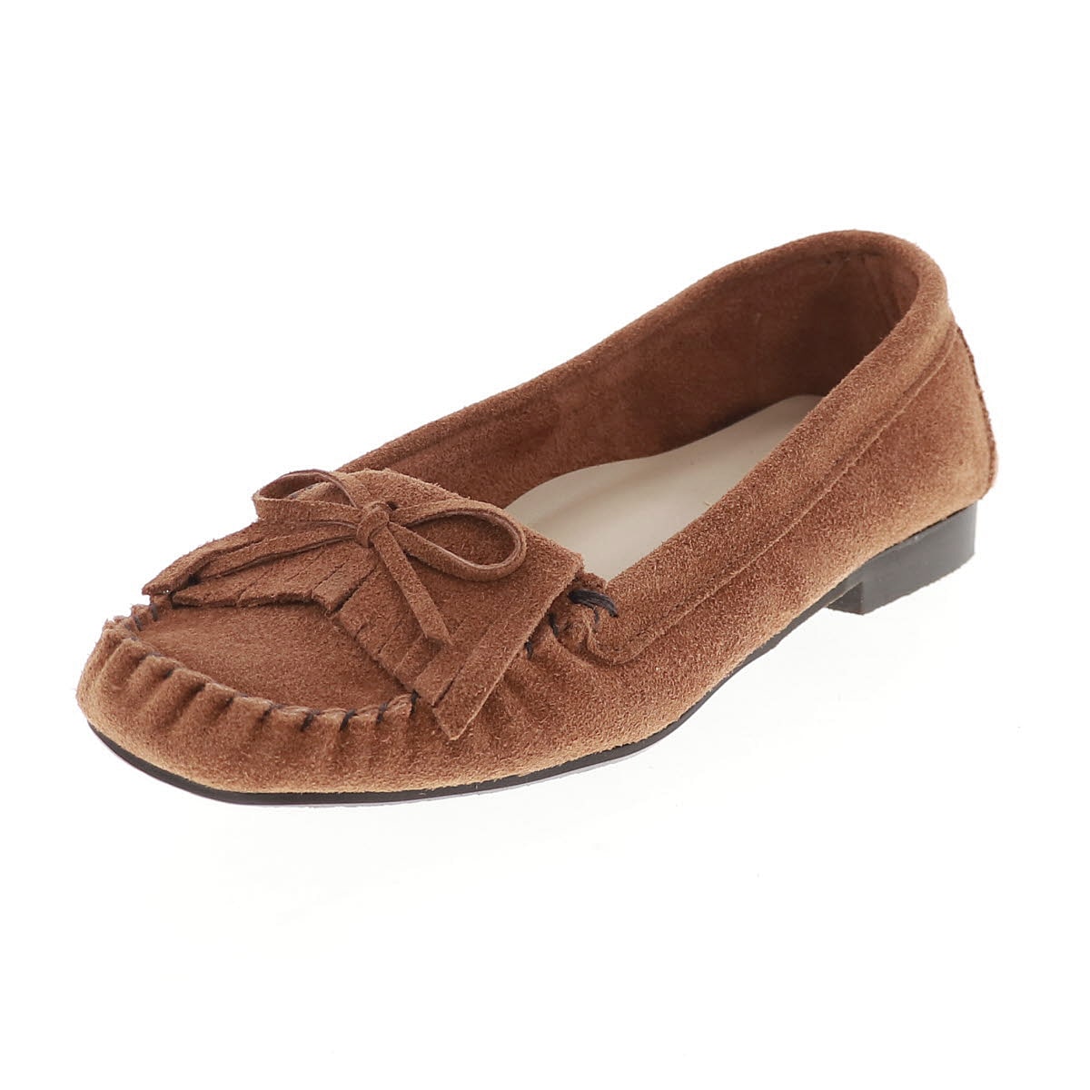 レディース モカシン シューズ リボン スエード レザー フラット オリジナル 日本製 lumi Cosme 294-2092 ダークブラウン/キャメル/ブラック