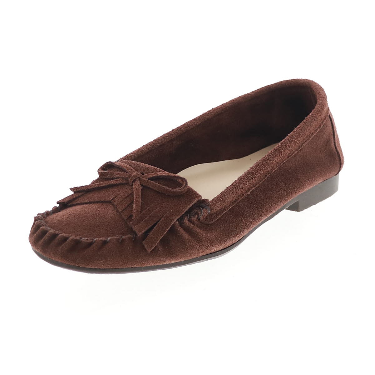 レディース モカシン シューズ リボン スエード レザー フラット