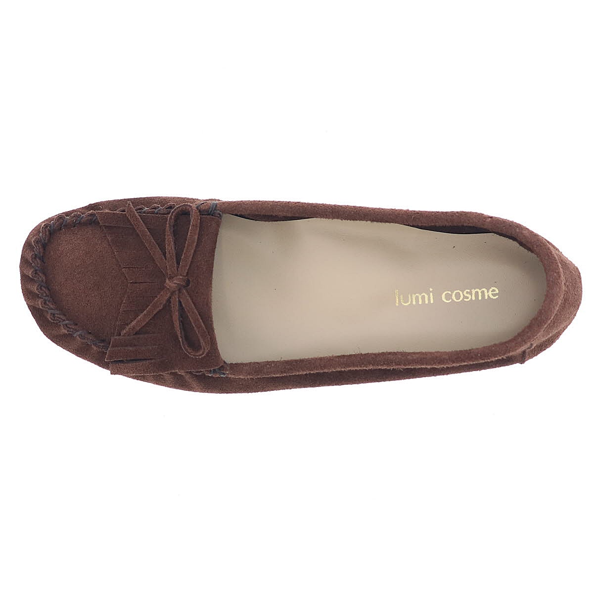 レディース モカシン シューズ リボン スエード レザー フラット オリジナル 日本製 lumi Cosme 294-2092 ダークブラウン