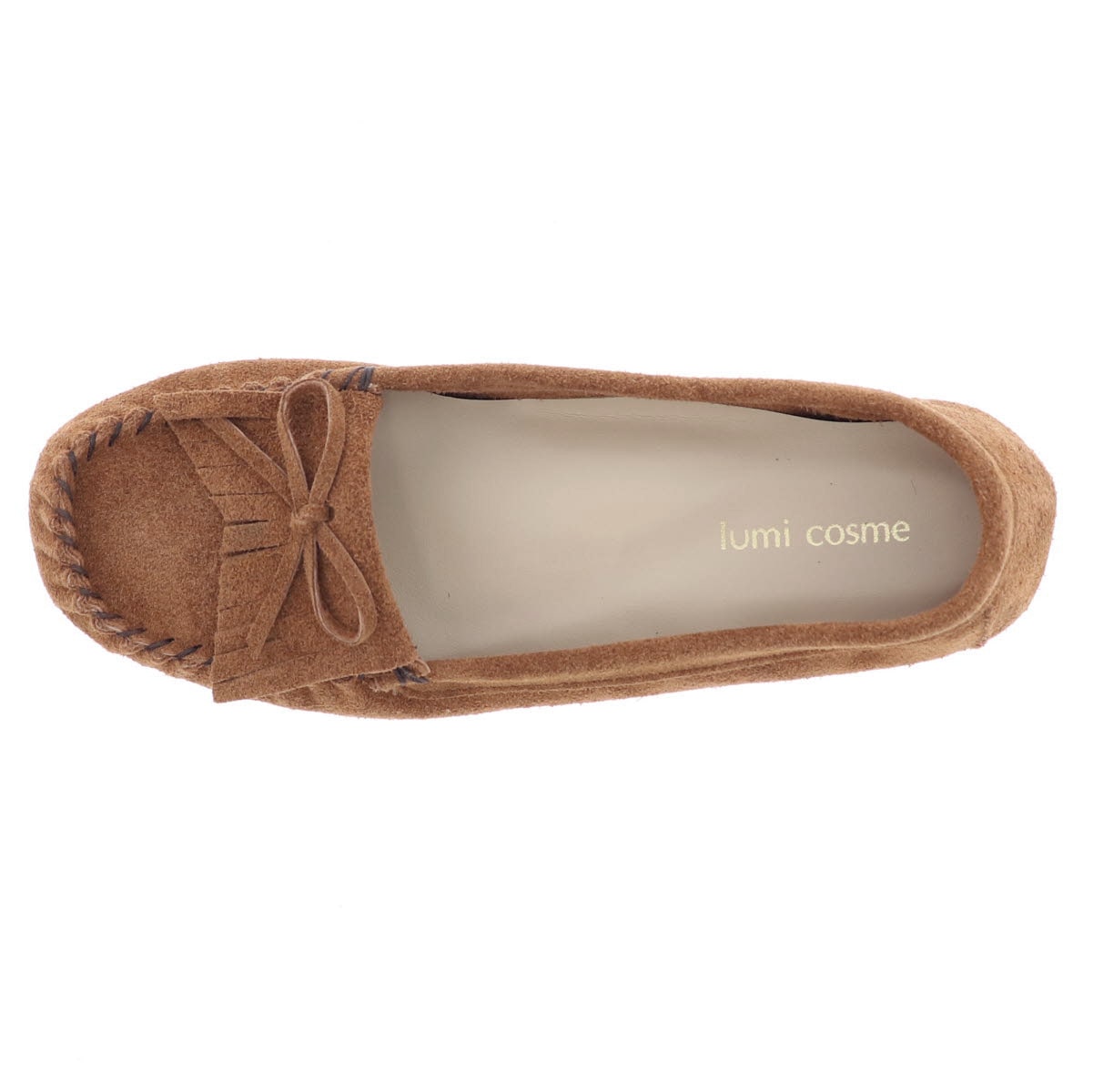 レディース モカシン シューズ リボン スエード レザー フラット オリジナル 日本製 lumi Cosme 294-2092 キャメル