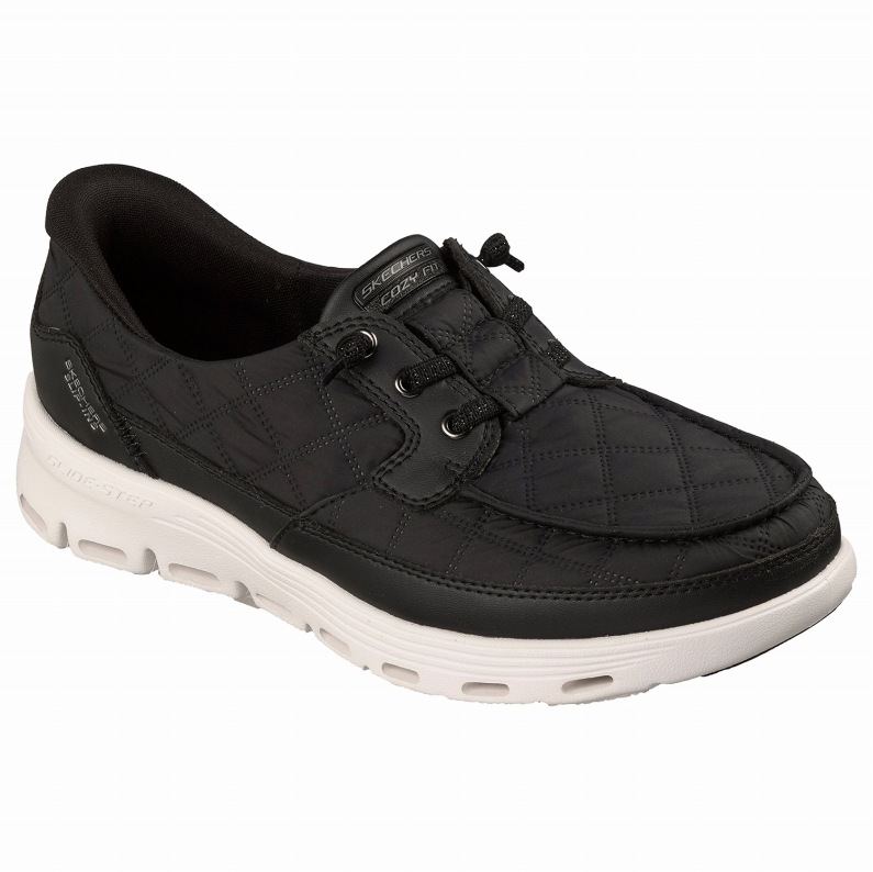 SKECHERS スケッチャーズ スリップインズ グライドステップ セリーン - コージーフィット ニューポート レディース スニーカー 139005 BKW ブラック/ホワイト　