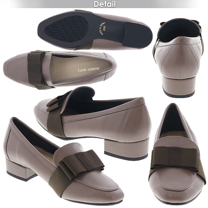 レディース パンプス 晴雨兼用 カジュアルシューズ ローファー リボン 防水 オリジナル 日本製 lumi Cosme 294-777 オーク/ブラック 通勤 オフィス ビジネス