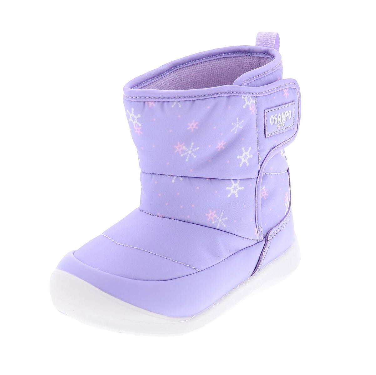 オサンポ キッズ ブーツ スノーブーツ ダウンブーツ 防水 防寒 冬 あったか こども靴 幅広3E ベルクロベルト オリジナル OSP-300WP ブラック/パープル・雪柄 