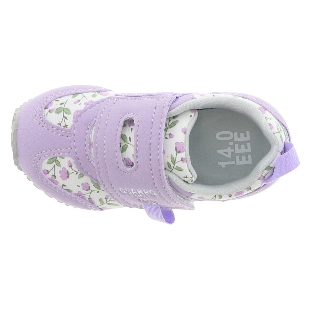 オサンポ キッズ スニーカー 子供靴 オリジナル 足に優しい靴 OSANPO 幅広3E マジックテープ オサンポ115 14.0〜19.0cm ラベンダー 花柄 ハーフサイズ有