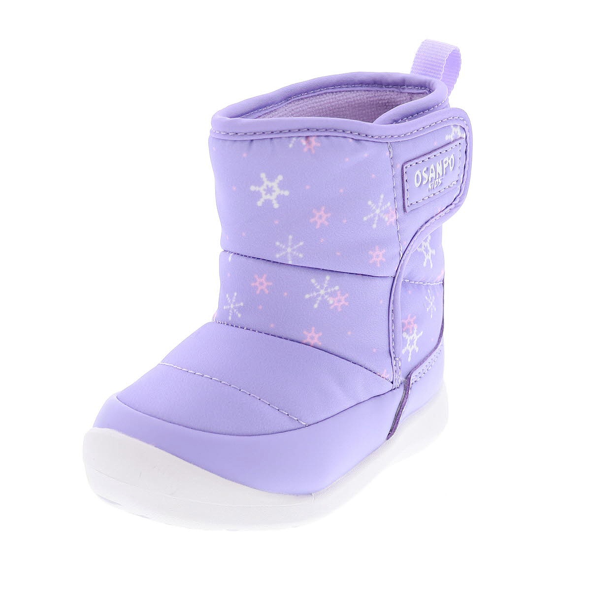 オサンポ ベビー ブーツ スノーブーツ ダウンブーツ 防水 防寒 冬 あったか こども靴 幅広3E ベルクロベルト オリジナル OSP-300WP ブラック/パープル・雪柄 