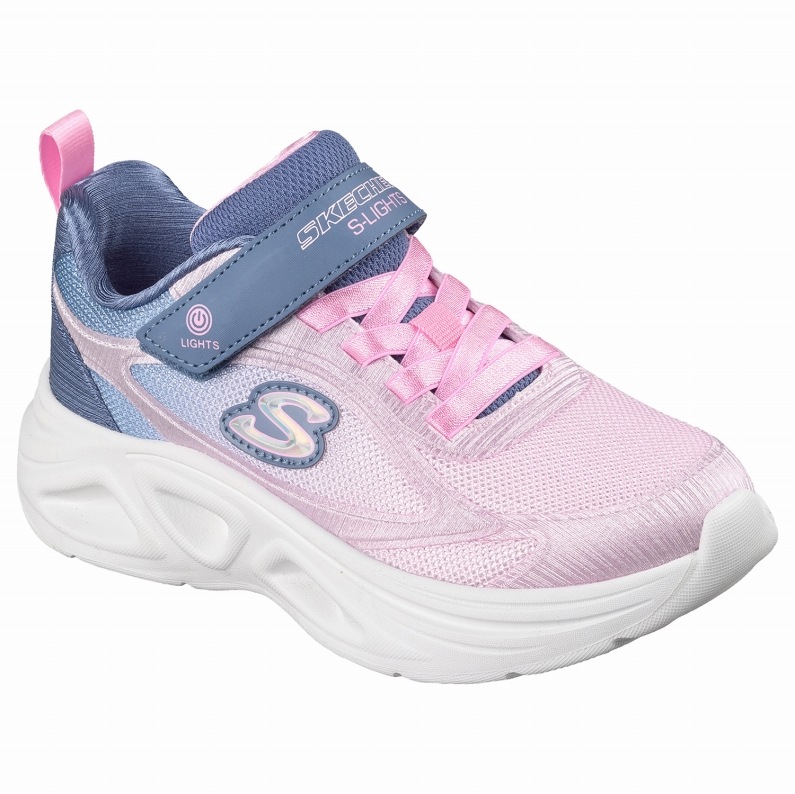 ピンク グリッター 厚底キッズシューズ LED付き SKECHERS スケッチャーズ キッズ スニーカー 光る靴 Sライツ