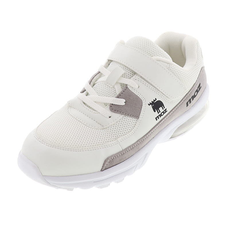 モズ MOZ 181590 キッズ スニーカー ジュニアシューズ 子供靴 運動靴 女の子 男の子 履きやすい ゴム紐 ベルト ベージュ/グレー/ブラック