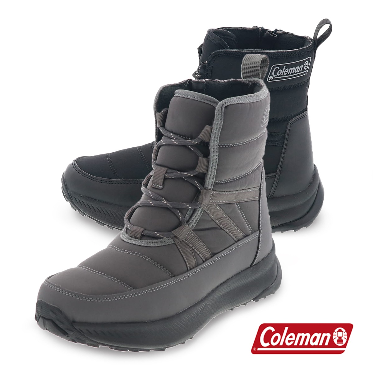 Coleman コールマン レディースブーツ ジッパー付き レースアップブーツ 透湿 防水ブーツ 冬 雪道 滑りにくい靴 Coleman N3グレー/N9ブラック 2025冬 新作