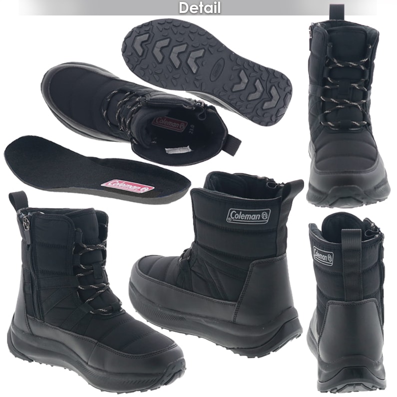 Coleman コールマン レディースブーツ ジッパー付き レースアップブーツ 透湿 防水ブーツ 冬 雪道 滑りにくい靴 Coleman N3グレー/N9ブラック 2025冬 新作