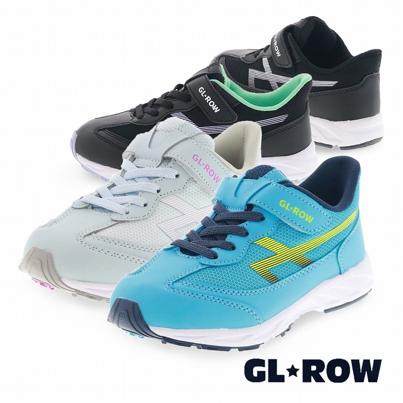 キッズスニーカー ジュニアシューズ 履きやすい 運動靴 通学靴 幅広3E 防水 抗菌 防臭 ベルクロベルト ゴム紐 オリジナル GL★ROW GR-110WP 新作