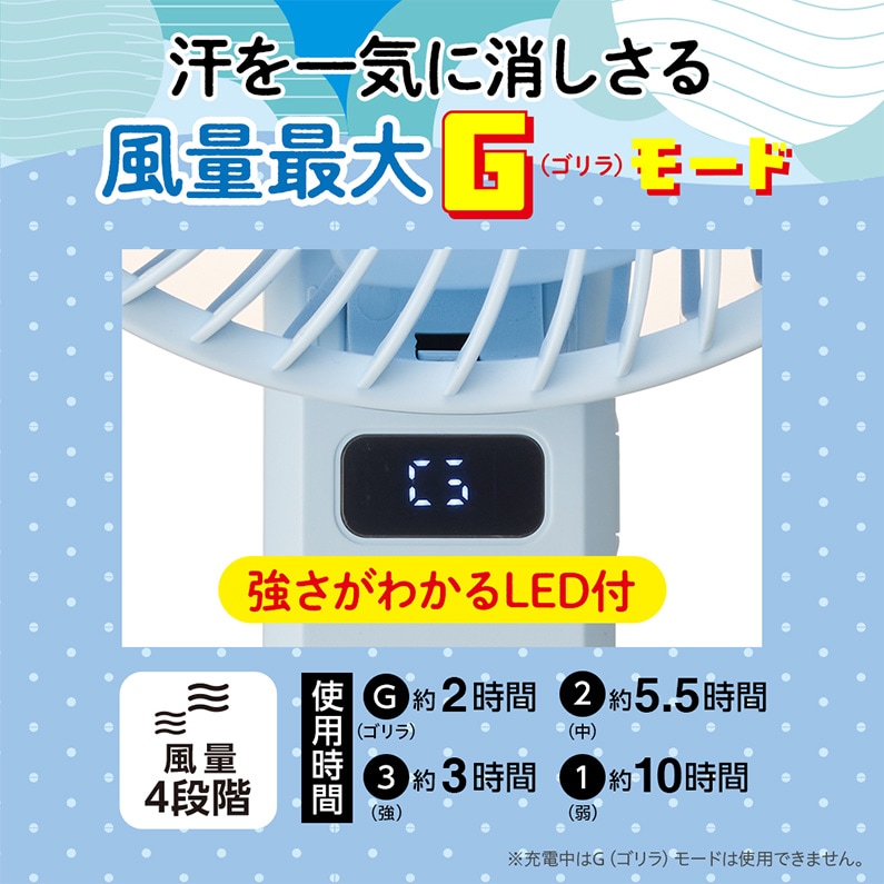 ゴリラの扇風機 ホワイト ハンディファン 卓上ファン GRF-2601BWH DOSHISHA