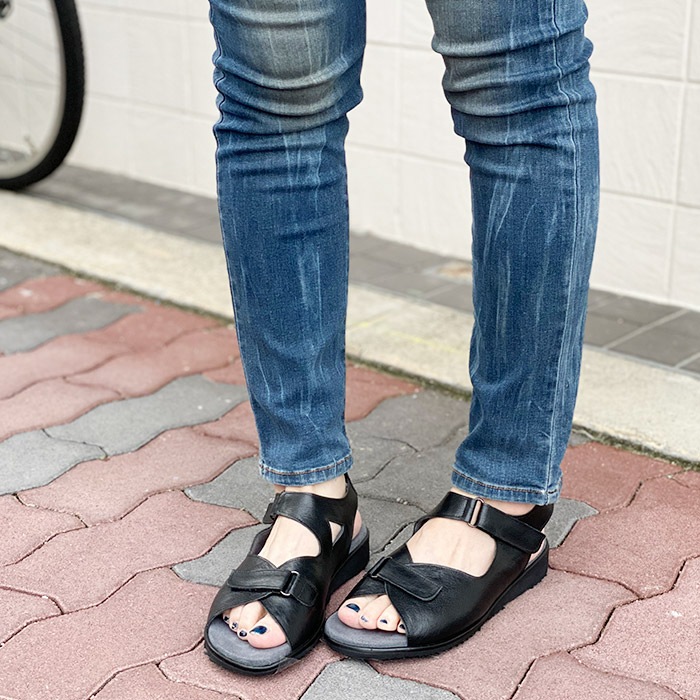 レザー サンダル 本革 外反母趾 靴 おしゃれ 5E 幅広 甲高