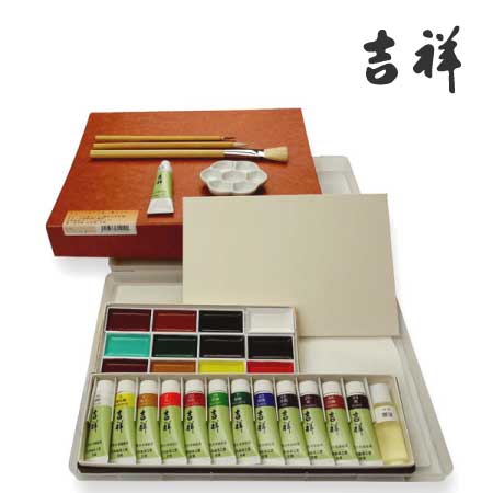 チューブ絵具　顔彩　12色筆入りセット