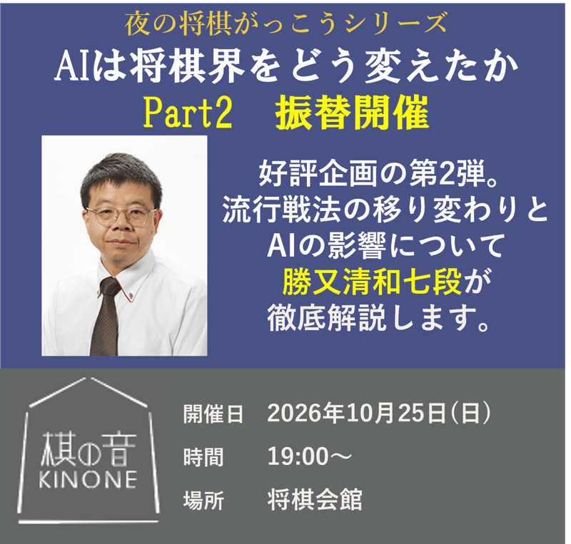 勝又清和七段が解説！「AIは将棋界をどう変えたか」Part2 振替開催