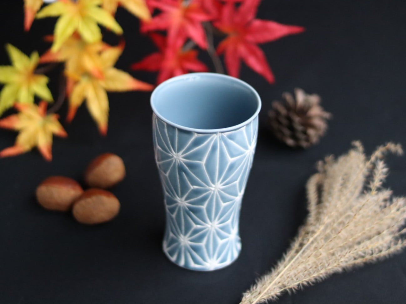 波佐見焼 ホワイトライン麻 ビアカップ ブルーグレー