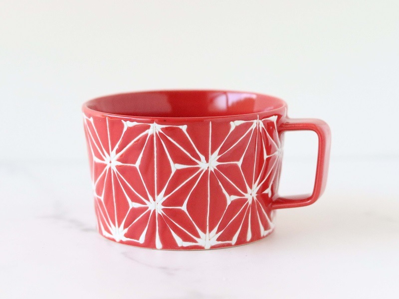 波佐見焼 ホワイトライン たっぷりスープマグ 赤