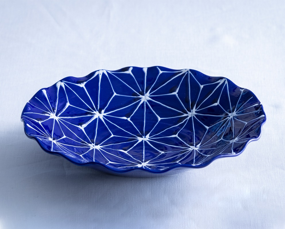 波佐見焼　ホワイトライン麻　スクエアプレートL 瑠璃 翔芳窯 波佐見焼 ホワイトライン麻 波プレート L 瑠璃