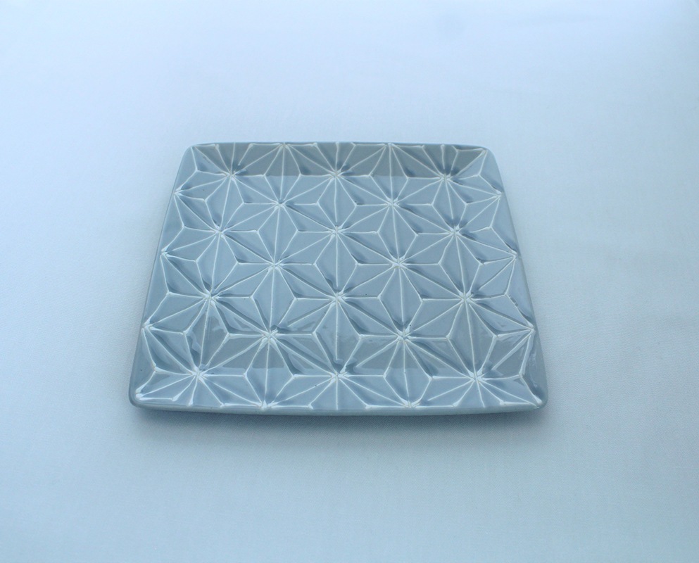 波佐見焼 ホワイトライン麻 スクエアプレートM グレー